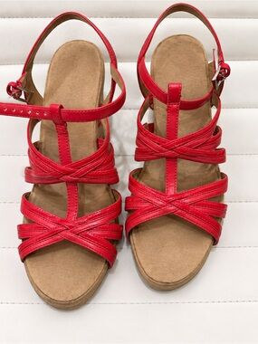 AEROSOLES Red Strappy Wedge Sandals
